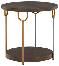 Thumbnail for Brazburn - Dark Brown / Gold Finish - Round End Table Tony's Home Furnishings Furniture. Beds. Dressers. Sofas.