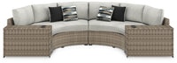 Thumbnail for Calworth - Beige - 4-Piece Outdoor Sectional With Console With Drink Holders Tony's Home Furnishings Furniture. Beds. Dressers. Sofas.