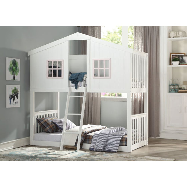 Rohan - Cottage Twin Over Twin Bunk Bed - White & Pink - Tony's Home Furnishings