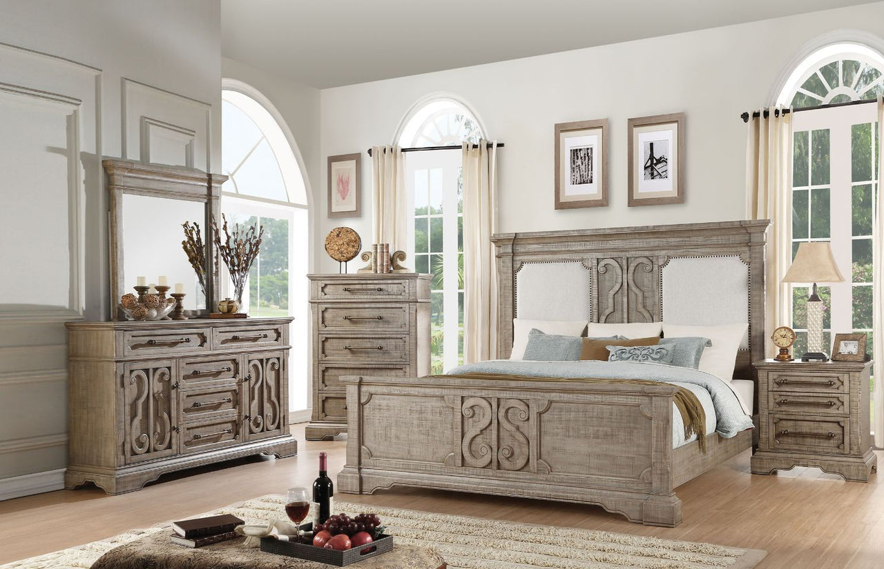 Artesia - Queen Bed - Tan Fabric & Salvaged Natural - Tony's Home Furnishings