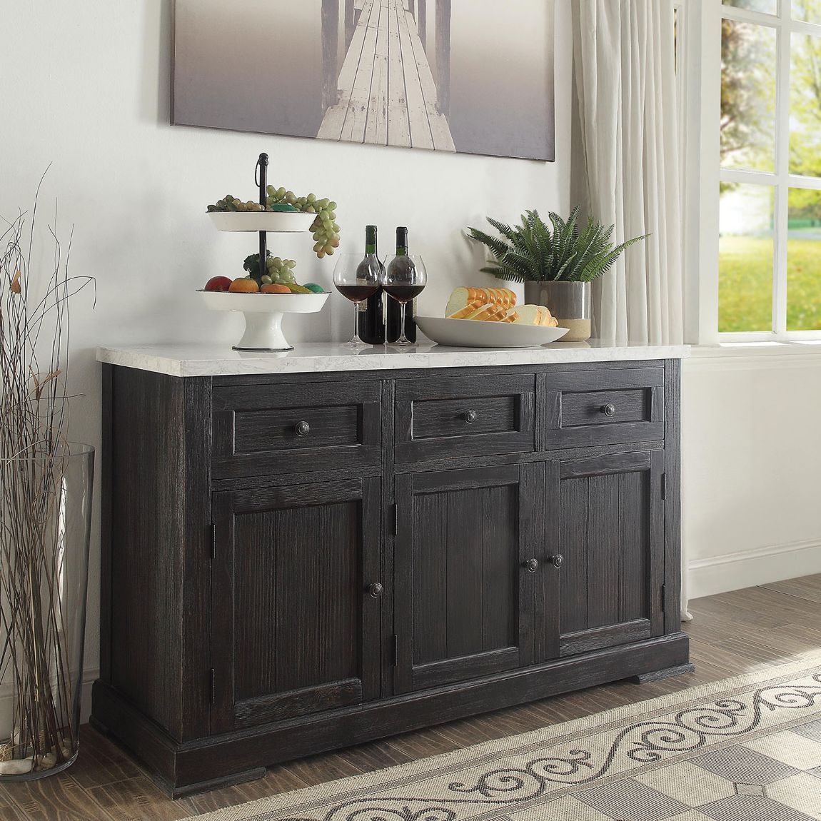 Nolan - Server - White Marble & Salvage Dark Oak - Tony's Home Furnishings