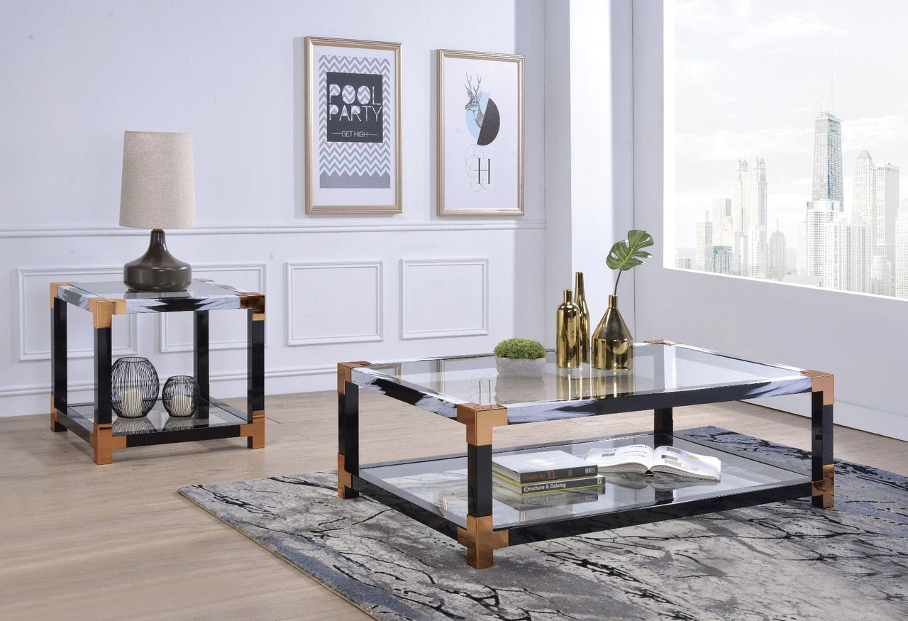Lafty - End Table - White Brushed & Clear Glass - Tony's Home Furnishings
