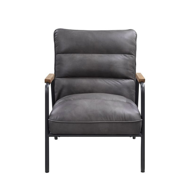 Nignu - Accent Chair - Gray Top Grain Leather & Matt Iron Finish - Tony's Home Furnishings