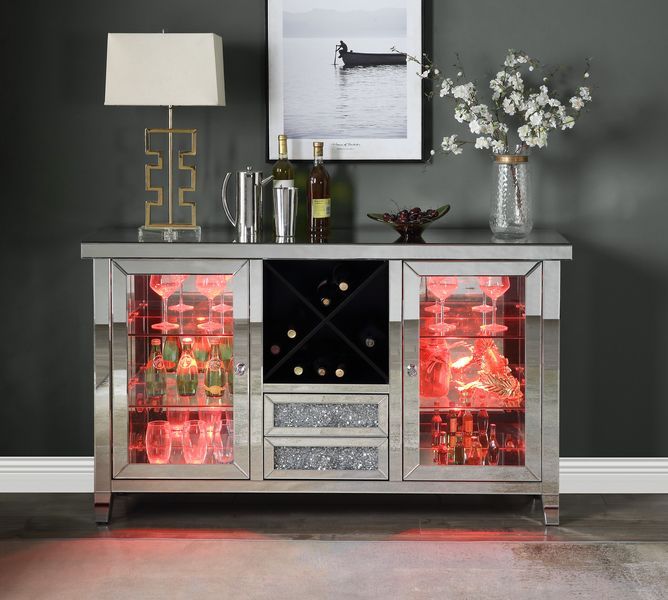 Noralie - Wine Cabinet - Mirrored & Faux Diamonds - 36" - Tony's Home Furnishings