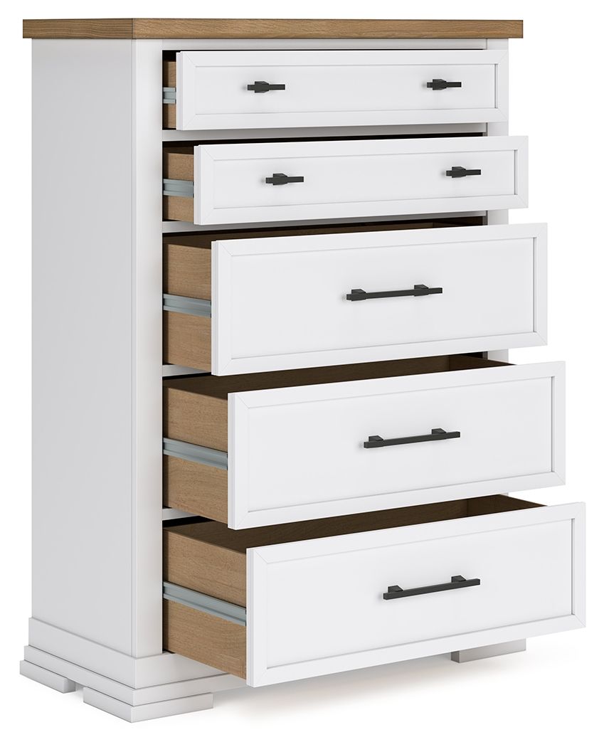Ashbryn - White / Natural - Five Drawer Chest - Tony's Home Furnishings