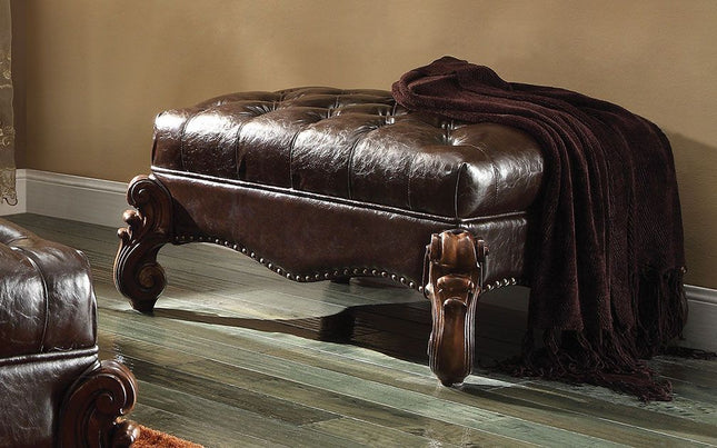 Versailles - Ottoman - 2-Tone Dark Brown PU & Cherry Oak - Tony's Home Furnishings