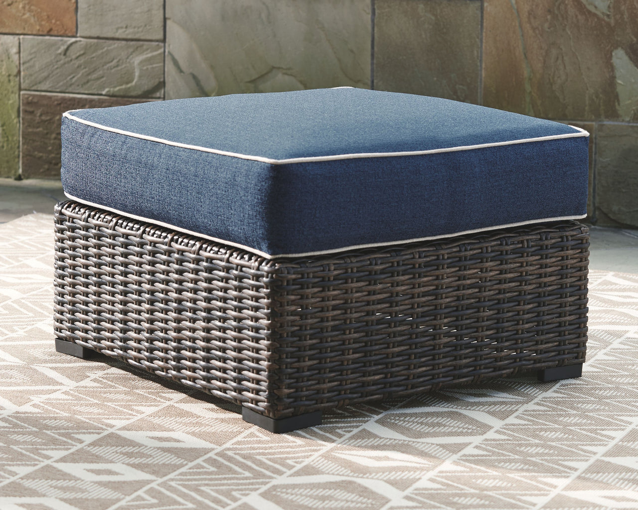 Grasson - Brown / Blue - Ottoman With Cushion - Tony's Home Furnishings