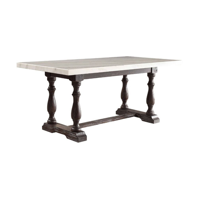 Gerardo - Dining Table - White Marble & Weathered Espresso - 31" - Tony's Home Furnishings