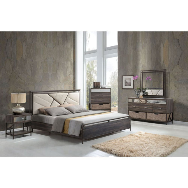 Adrianna - Eastern King Bed - Cream Cotton Fabric & Walnut - Tony's Home Furnishings