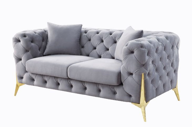 Jelanea - Loveseat - Gray Velvet & Gold Finish - 30" - Tony's Home Furnishings