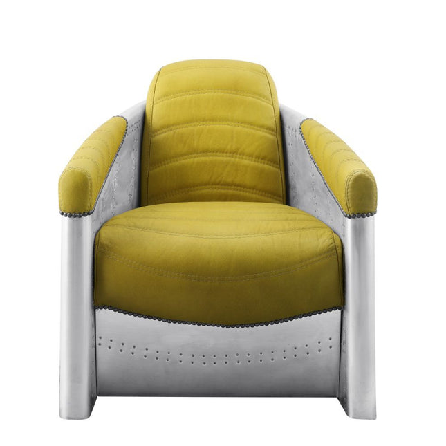 Brancaster - Accent Chair - Yellow Top Grain Leather & Aluminum - Tony's Home Furnishings