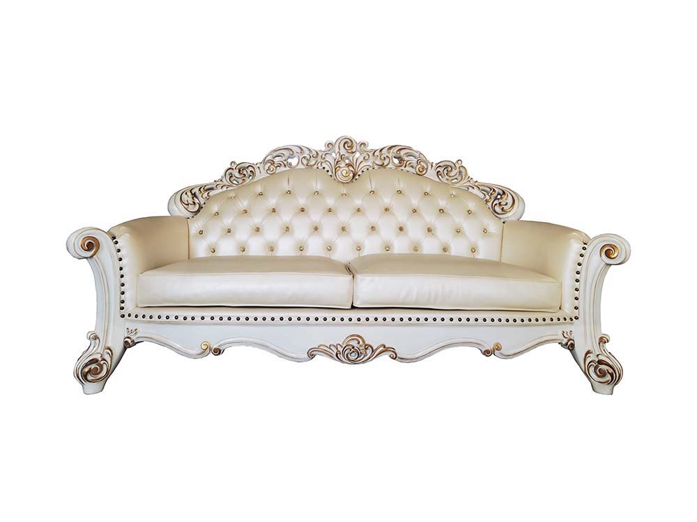 Vendom - Sofa - Champagne PU & Antique Pearl Finsih - Tony's Home Furnishings