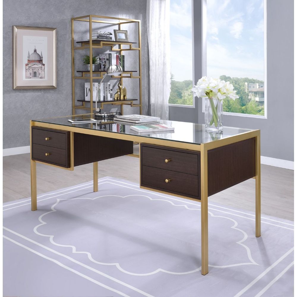 Yumia - Desk - Gold & Clear Glass - Tony's Home Furnishings