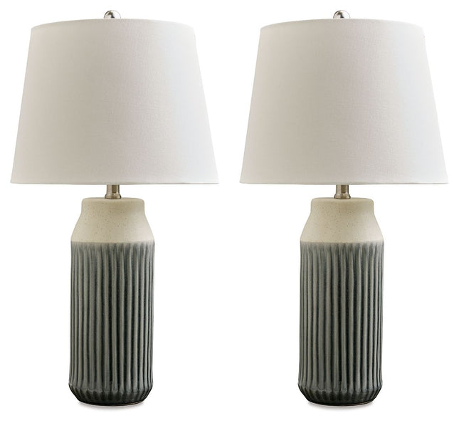 Afener - Blue / Beige - Ceramic Table Lamp (Set of 2) Signature Design by Ashley® 