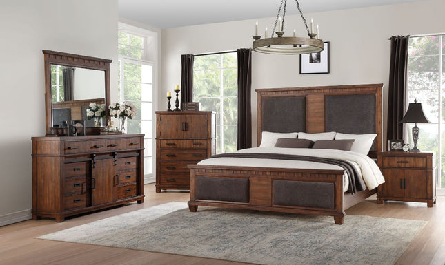 Vibia - Queen Bed - Brown Fabric & Cherry Oak - Tony's Home Furnishings