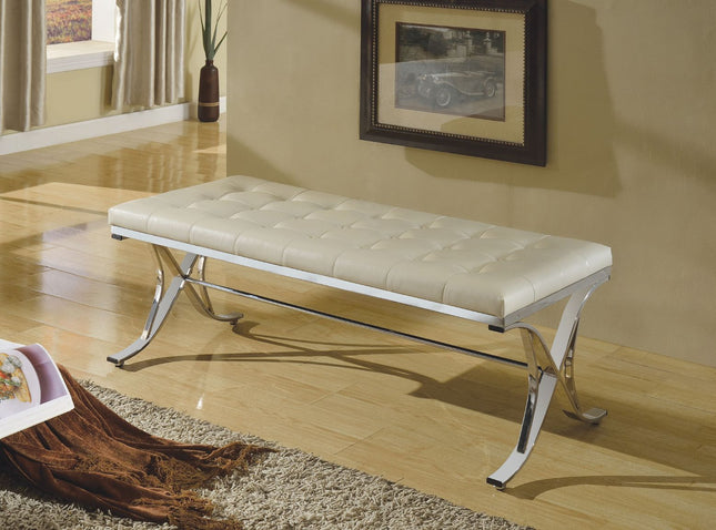 Royce - Bench - Beige PU & Chrome - Tony's Home Furnishings