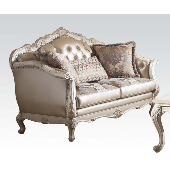 Chantelle - Loveseat - Rose Gold PU/Fabric & Pearl White - Tony's Home Furnishings