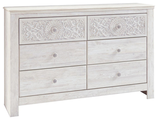 Paxberry - Whitewash - Six Drawer Dresser - Medallion Drawer Pulls Ashley Furniture 