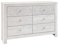 Thumbnail for Paxberry - Whitewash - Six Drawer Dresser - Medallion Drawer Pulls Tony's Home Furnishings Furniture. Beds. Dressers. Sofas.