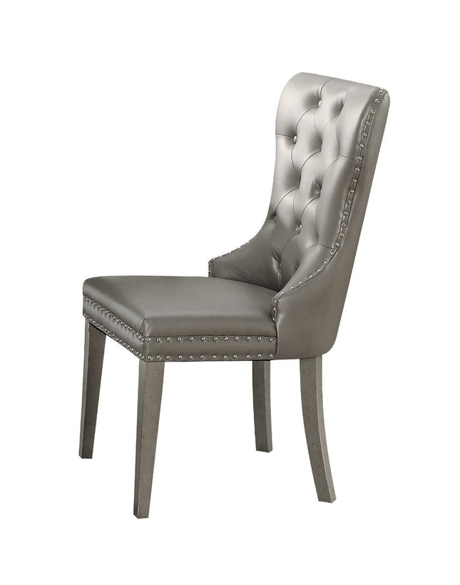 Kacela - Side Chair (Set of 2) - Silver PU & Antique Silver Finish - Tony's Home Furnishings