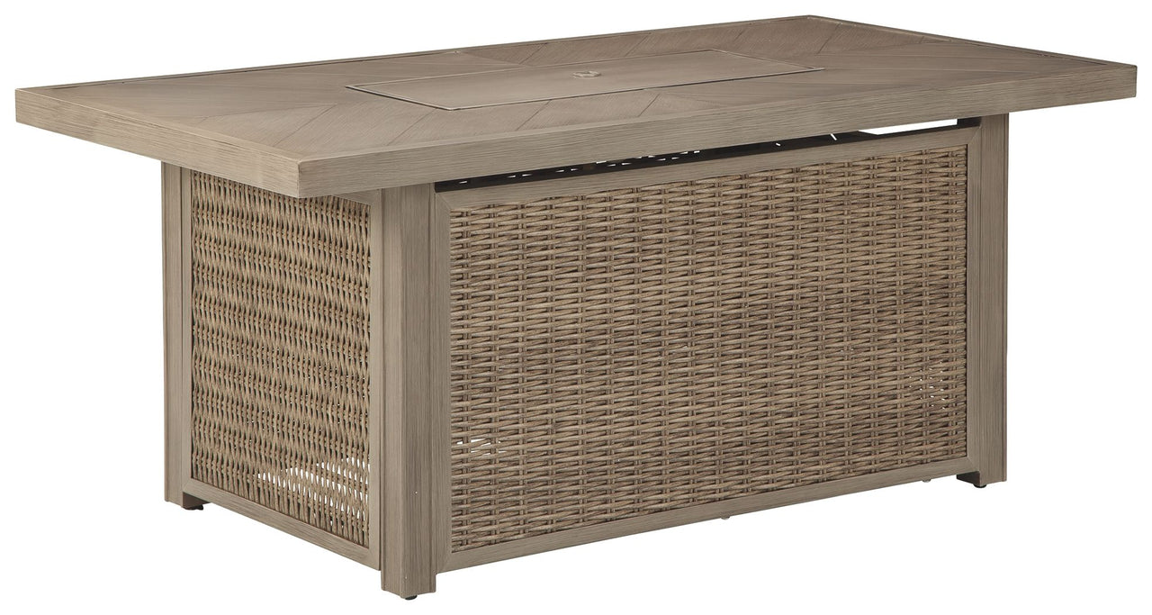 Beachcroft - Beige - Rectangular Fire Pit Table Tony's Home Furnishings Furniture. Beds. Dressers. Sofas.