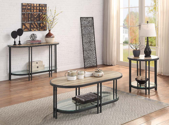 Brantley - Coffee Table - Oak & Sandy Black Finish - Metal - 18" - Tony's Home Furnishings