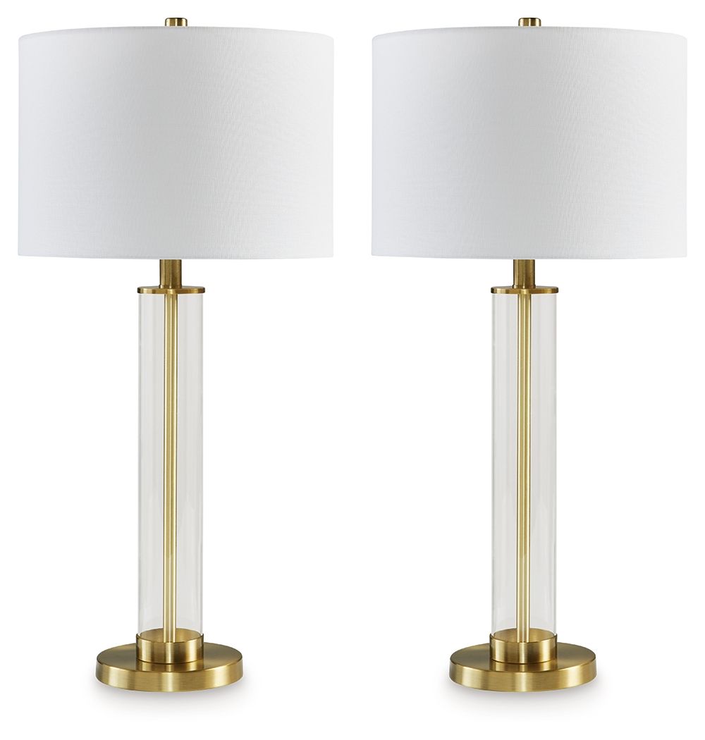 Orenman - Clear / Brass Finish - Glass Table Lamp (Set of 2) Tony's Home Furnishings Furniture. Beds. Dressers. Sofas.