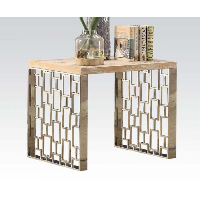 Portia - End Table - Weathered Light Oak & Stainless Steel - Tony's Home Furnishings