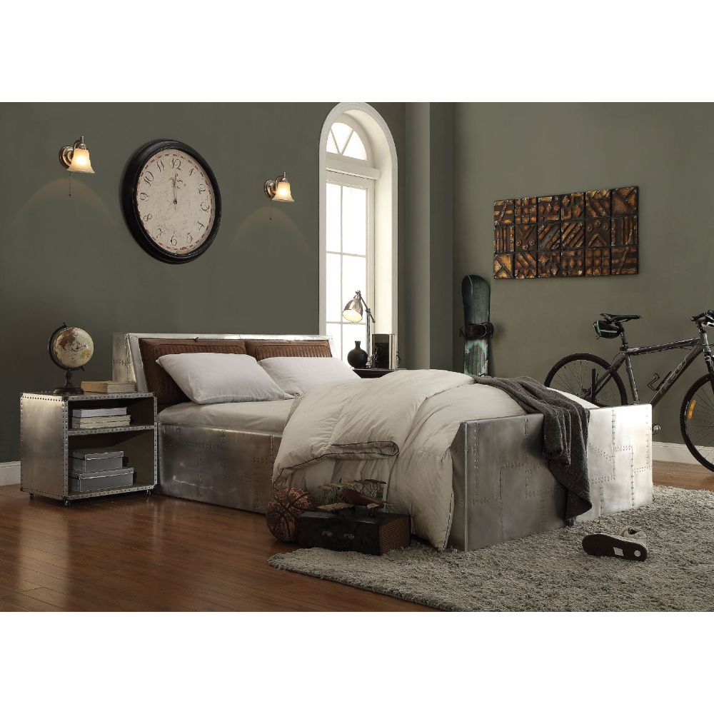 Brancaster - Queen Bed - Retro Brown Top Grain Leather & Aluminum - Tony's Home Furnishings