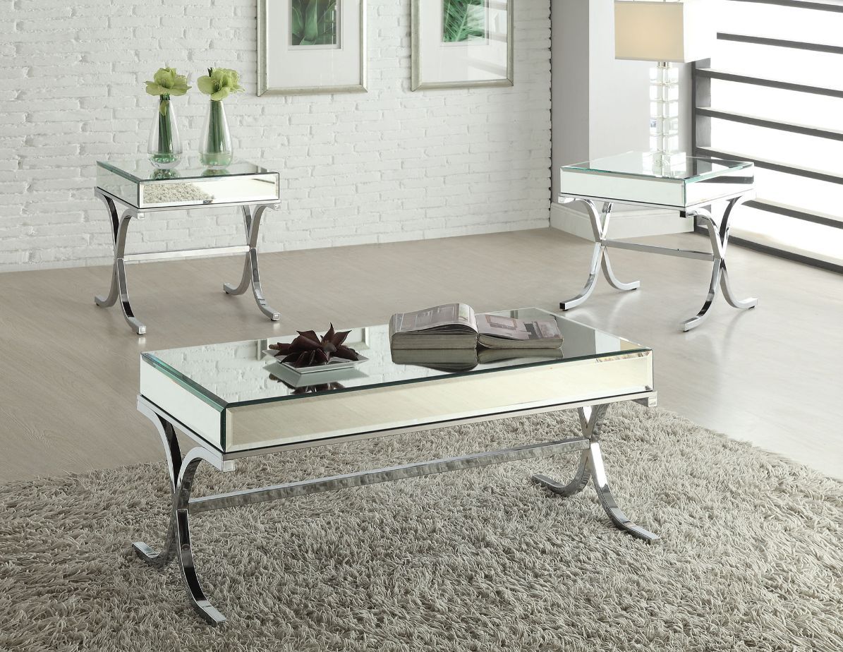 Yuri - Coffee Table - Mirrored Top & Chrome - Tony's Home Furnishings
