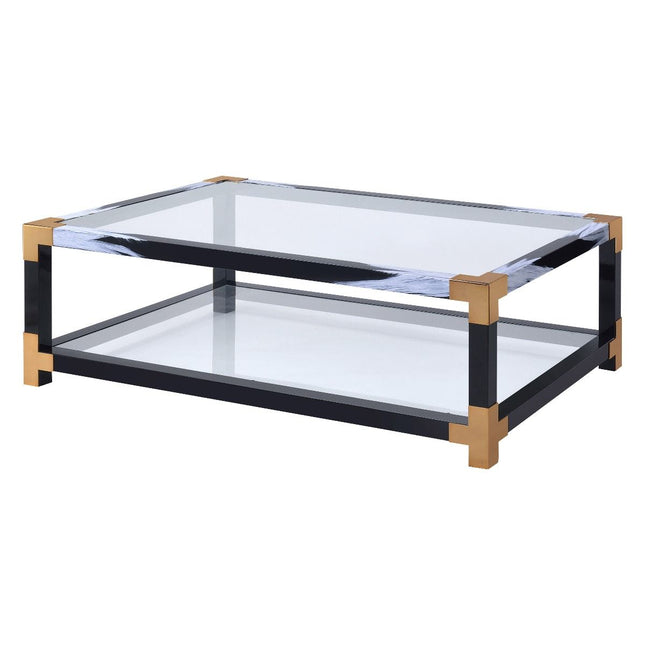 Lafty - Coffee Table - White Brushed & Clear Glass - Tony's Home Furnishings