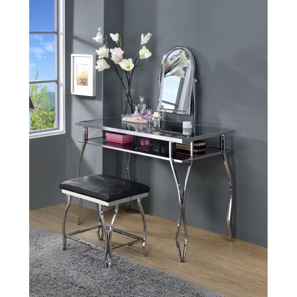 Carene - Vanity Desk - Black PU & Chrome - Tony's Home Furnishings