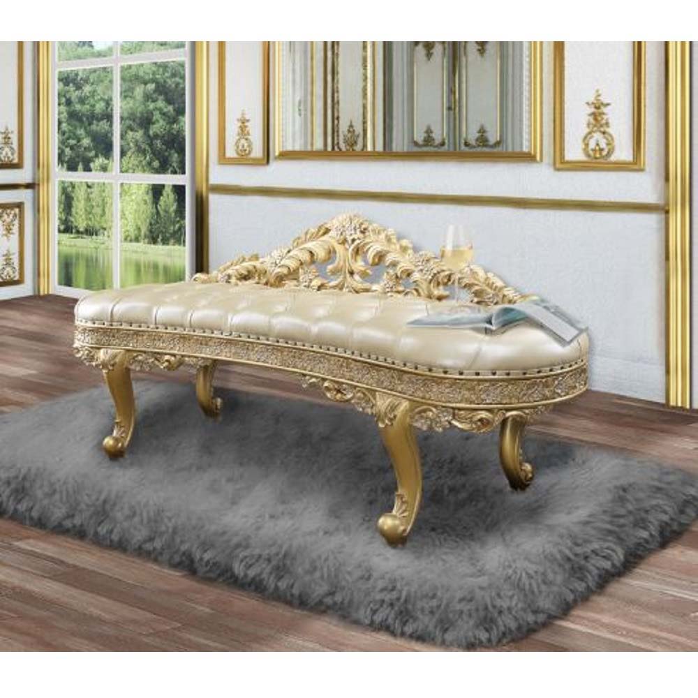 Cabriole - Bench - Light Gold PU & Gold Finish - Tony's Home Furnishings