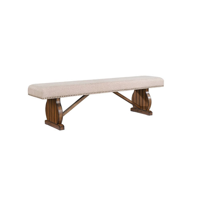 Maurice - Bench - Khaki Linen & Antique Oak - Tony's Home Furnishings