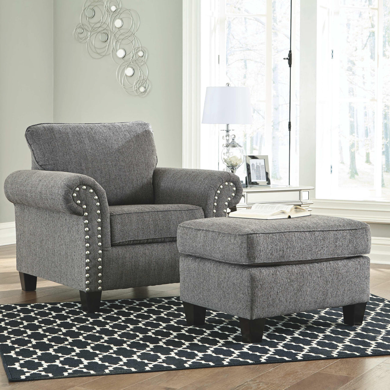 Agleno - Charcoal - 2 Pc. - Chair With Ottoman Tony's Home Furnishings Furniture. Beds. Dressers. Sofas.