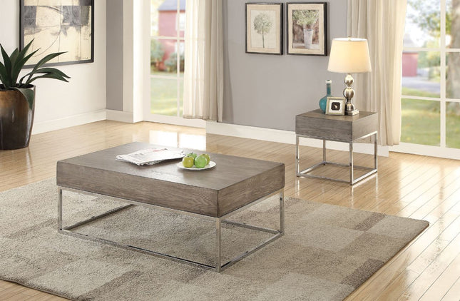 Cecil II - Coffee Table - Gray Oak & Chrome - Tony's Home Furnishings