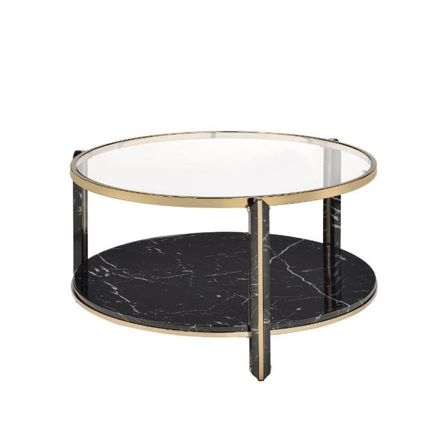 Thistle - Coffee Table - Clear Glass, Faux Black Marble & Champagne Finish - Tony's Home Furnishings