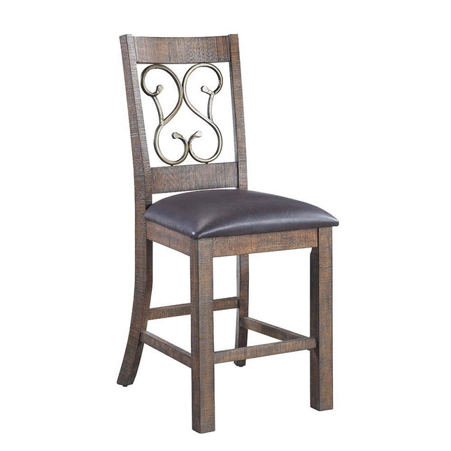 Raphaela - Counter Height Chair (Set of 2) - Black PU & Weathered Cherry Finish - Tony's Home Furnishings