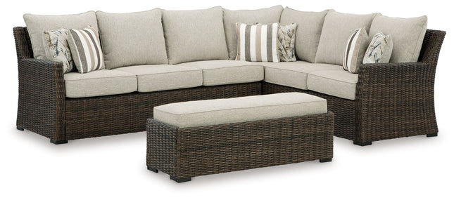 Brook Ranch - Brown - Sofa Sectional, Bench With Cushion (Set of 3) Signature Design by Ashley® 