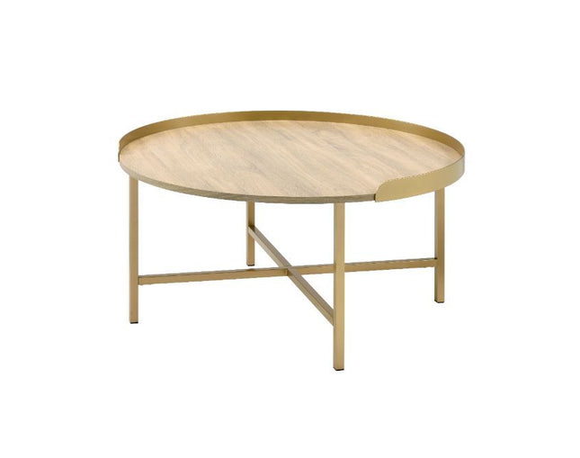 Mithea - Coffee Table - Oak Table Top & Gold Finish - Tony's Home Furnishings