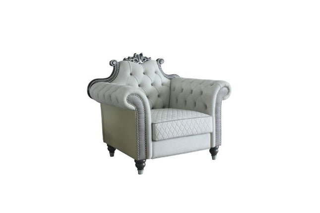 House - Delphine - Chair - Two Tone Ivory Fabric, Beige PU & Charcoal Finish - Tony's Home Furnishings