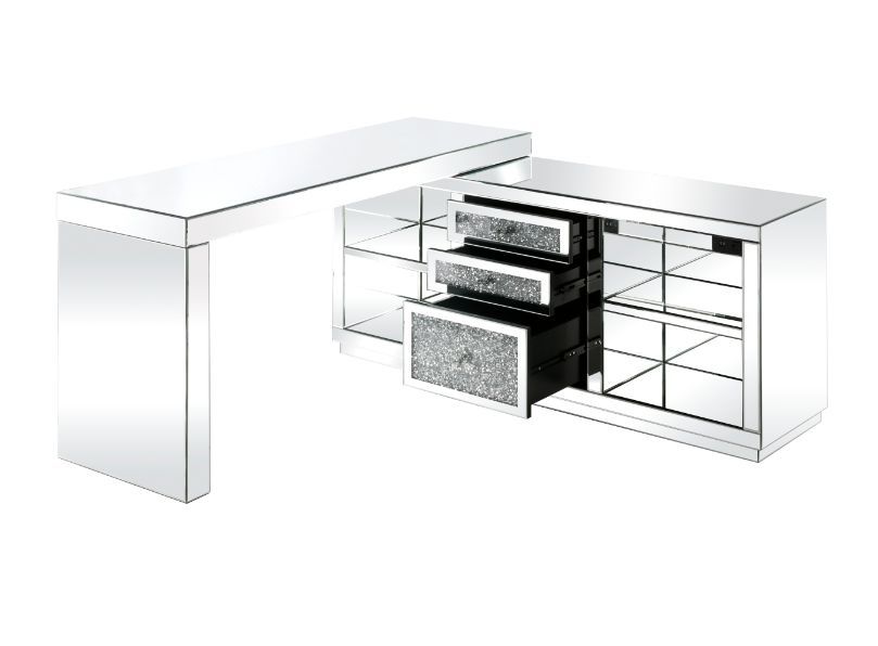 Noralie - Desk - Clear Glass, Mirrored & Faux Diamonds - Tony's Home Furnishings
