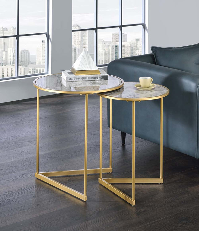 Garo - Accent Table - Faux Marble & Gold Finish - Tony's Home Furnishings