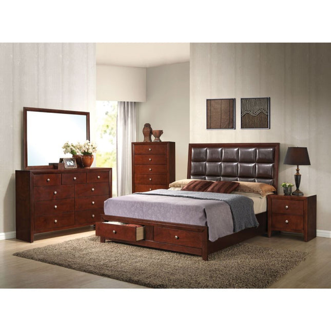 Ilana - Queen Bed - Brown PU & Brown Cherry - Tony's Home Furnishings