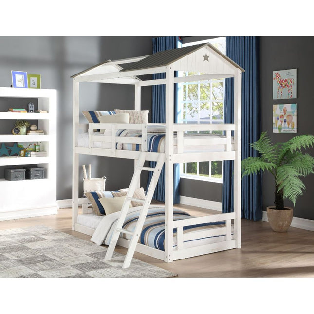 Nadine - Cottage Twin Over Twin Bunk Bed - Weathered White & Washed Gray - Tony's Home Furnishings