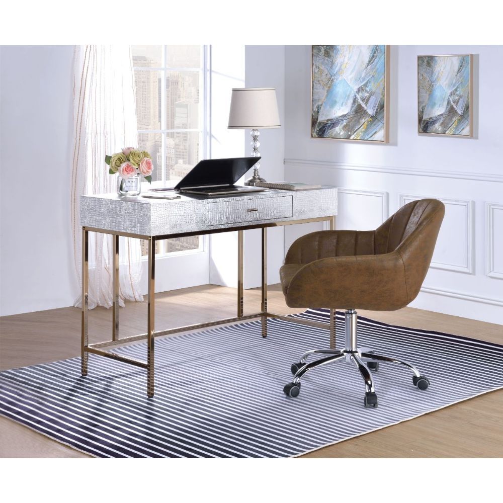 Piety - Vanity Desk - Silver PU & Champagne - Tony's Home Furnishings