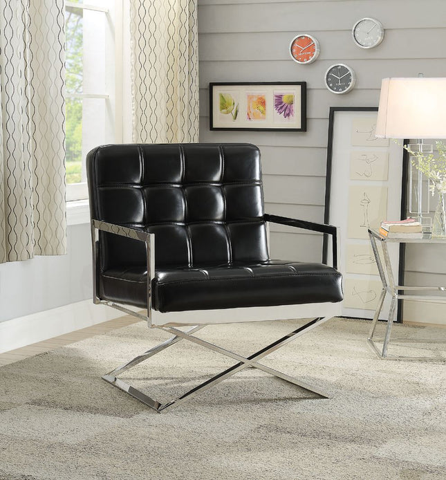 Rafael - Accent Chair - Black PU & Stainless Steel - Tony's Home Furnishings