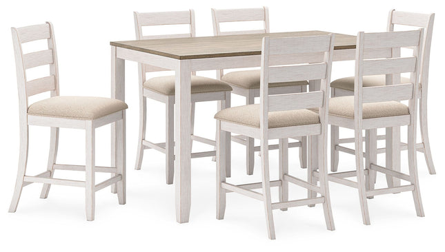 Skempton - White / Light Brown - Counter Height Dining Table And Bar Stools (Set of 7) Signature Design by Ashley® 