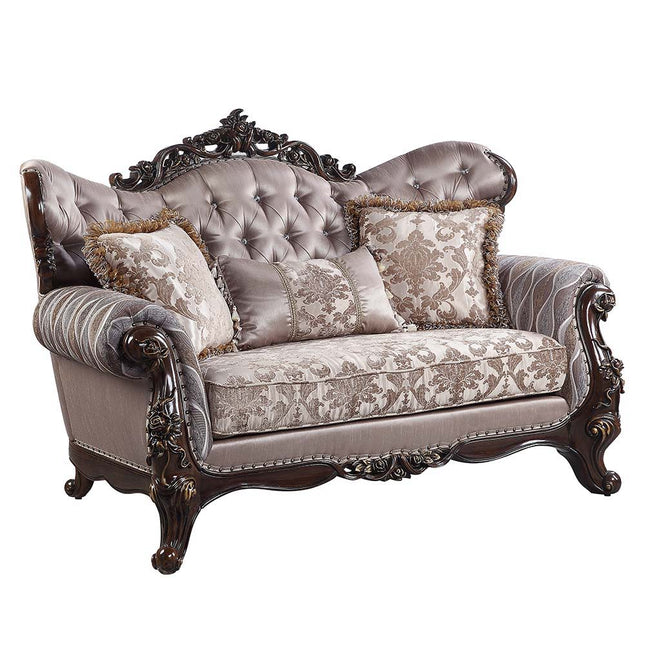 Benbek - Loveseat - Fabric & Antique Oak Finish - Tony's Home Furnishings