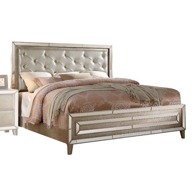 Voeville - Eastern King Bed - Matte Gold PU & Antique Silver - Tony's Home Furnishings